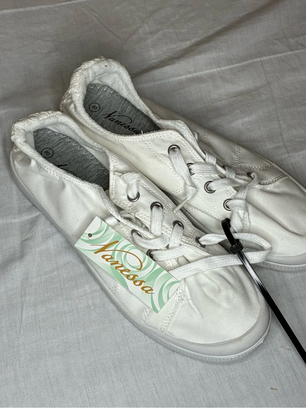 Women's White Canvas Lace-Up Sneakers